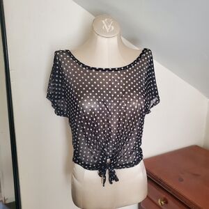 Wet Seal Sheer Black and White Polka Dot Blouse Size Small